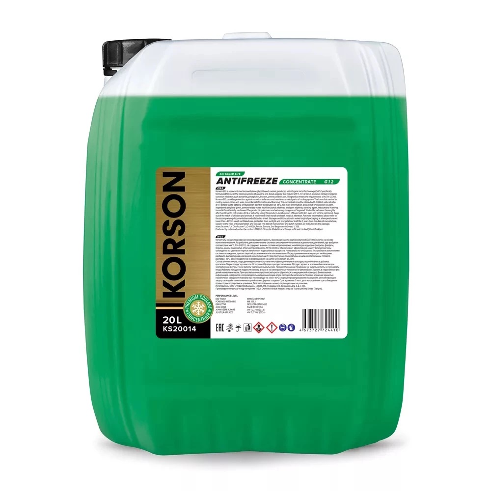 Антифриз KORSON G12  зеленый разливной 1л( 20л) конц.